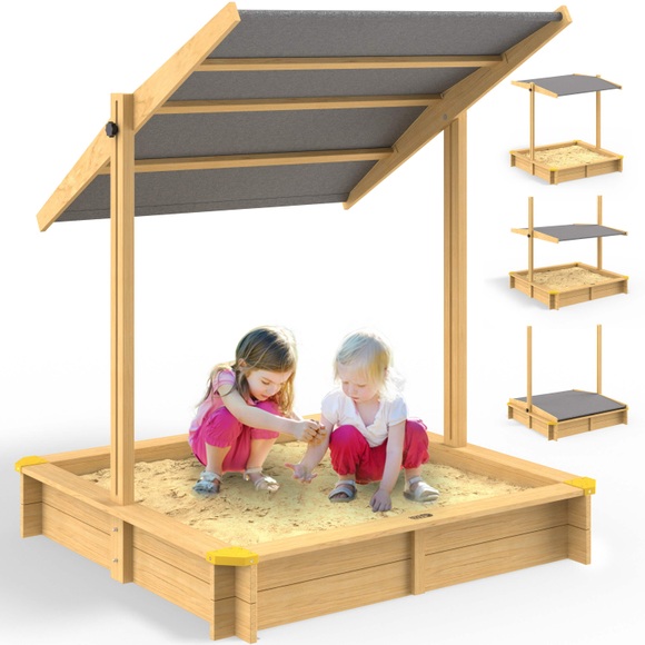 Sandkasten Hellbraun 120x120x120cm neigbares Sonnendach