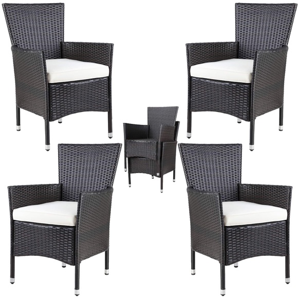 Polyrattan Gartenstuhl 4er-Set Braun/Creme stapelbar