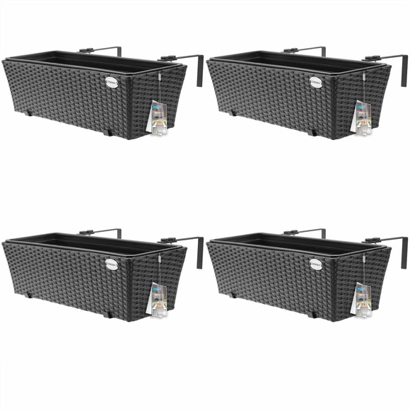 Polyrattan Blumenkasten 4er-Set Schwarz