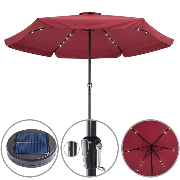Kingsleeve LED Solar Sonnenschirm Athen Rot Ø330cm