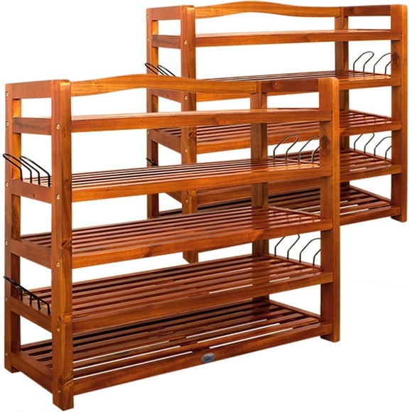 Schuhregal 2er-Set Akazienholz 82x95x26cm