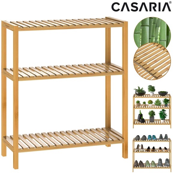 Casaria Standregal Badregal Bambus mit 3 Ablagen 66x58x26cm