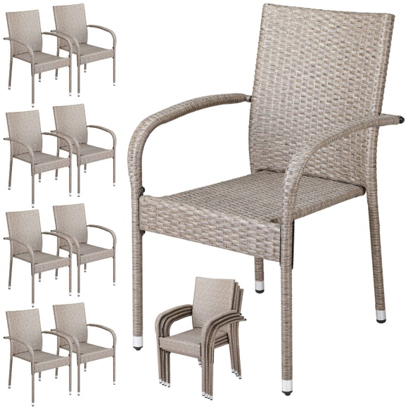 Polyrattan Stapelstuhl Comfort 8er-Set Creme