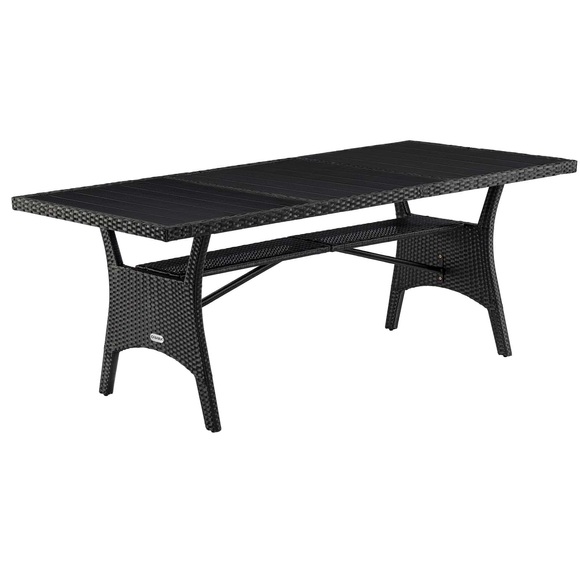 Polyrattan Tisch Schwarz 190x90x75cm mit WPC Tischplatte