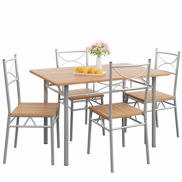 Casaria 5 tlg. Sitzgruppe »Paul« - Esstisch + 4 Stühle - Buche