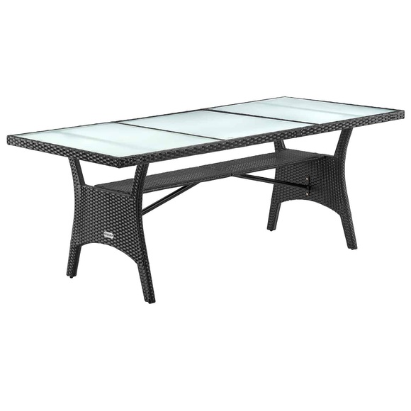 Polyrattan Gartentisch Takeo Schwarz 190x90x74cm Glas