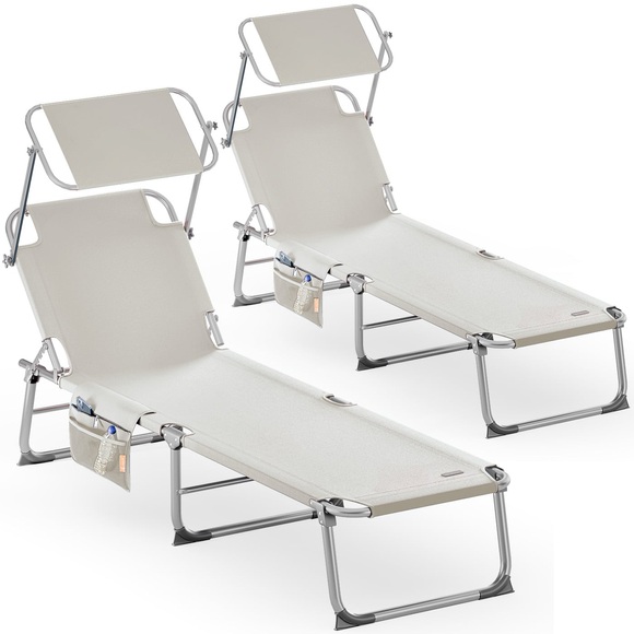 Sonnenliege Ibiza 2er-Set Creme Alu mit Sonnendach