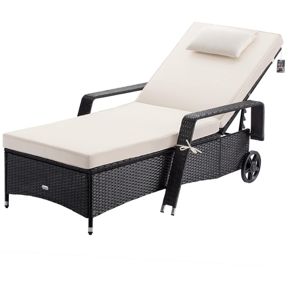 Polyrattan Sonnenliege Schwarz/Creme 193x90x43cm