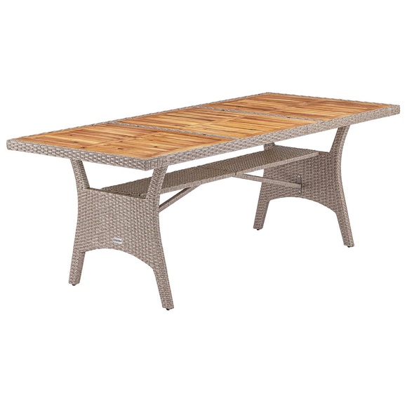 Polyrattan Gartentisch Takeo Creme 190x90x74cm Akazie