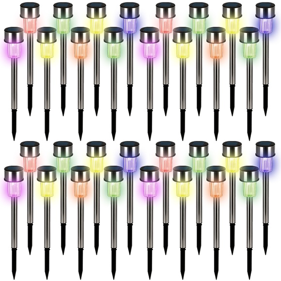 LED Solarleuchte 32er-Set Edelstahl Multicolor