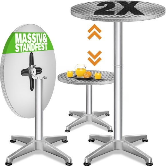 Stehtisch 2er-Set Silber Alu Ø60cm klappbar, höhenverstellbar
