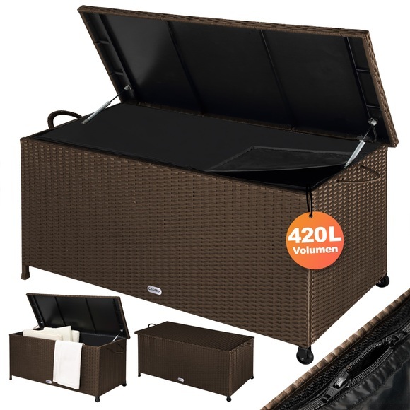 Polyrattan-Auflagenbox Braun 122x56x61cm mit Rollen