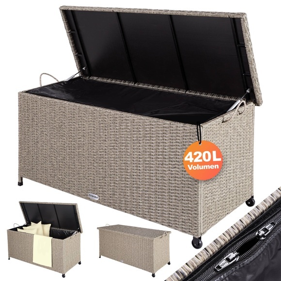 Polyrattan-Auflagenbox Creme 122x56x61cm mit Rollen
