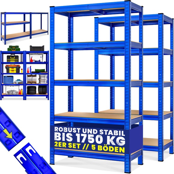 Schwerlastregal 2er-Set Blau 180x90x40cm 875kg