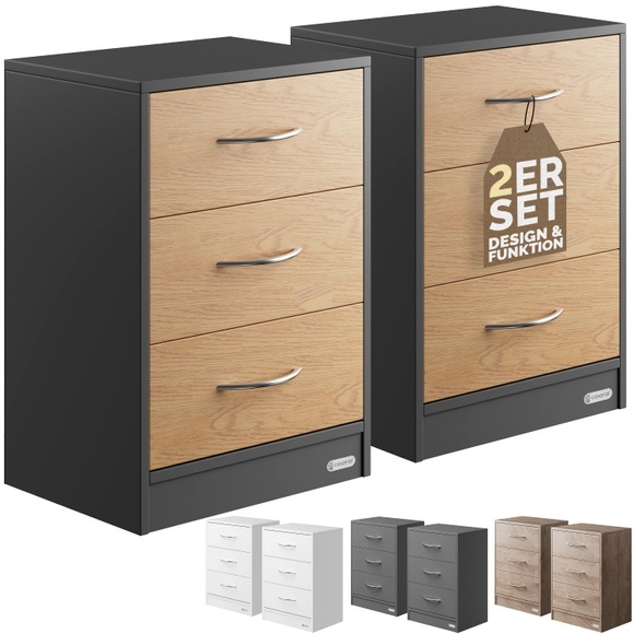 Nachttisch Eloise 2er-Set Holz/Grau 54x39x28cm