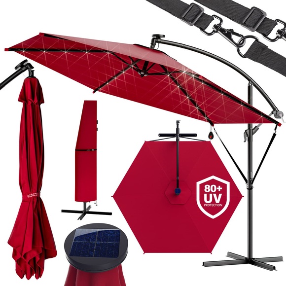 Kingsleeve LED Solar Ampelschirm Haiti Rot Ø300cm