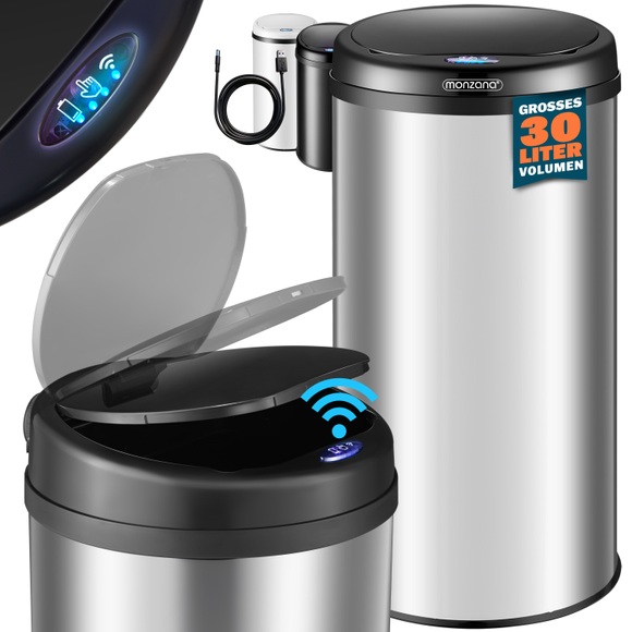 Sensor Mülleimer Silber Edelstahl 30 Liter