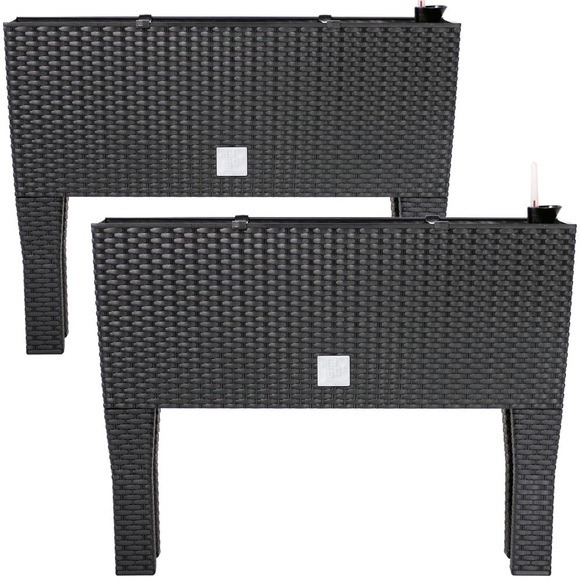 Markenartikel Hochbeet 2er-Set Polyrattanoptik Anthrazit 60x25x46cm