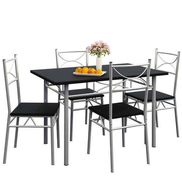 Casaria 5 tlg. Sitzgruppe »Paul« - Esstisch + 4 Stühle - Schwarz