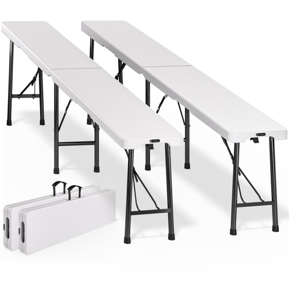 Casaria Bierbank 2er-Set Weiß Kunststoff 180cm