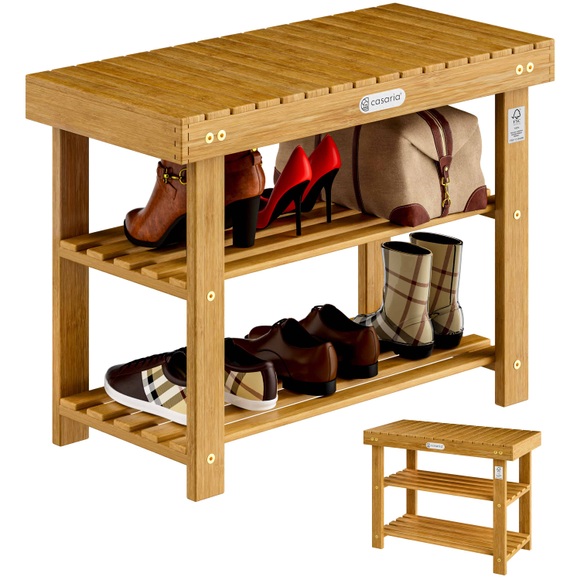 Casaria 2in1 - Schuhregal und Sitzbank aus Akazienholz - 70cm