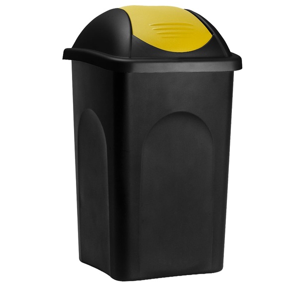 Deuba Mülleimer mit Schwingdeckel Kunststoff Schwarz/Gelb 60 Liter