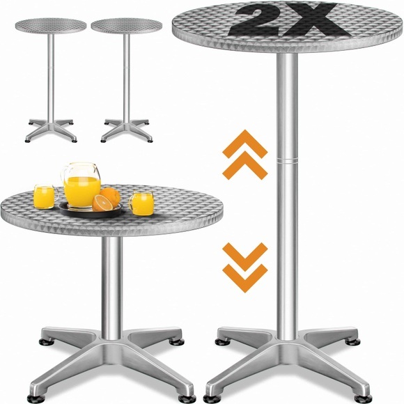 Stehtisch 2er-Set Silber Alu Ø60cm höhenverstellbar