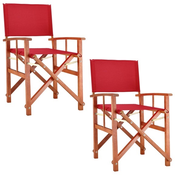 Deuba Regiestuhl Cannes 2er-Set Rot Eukalyptus FSC®-zertifiziert