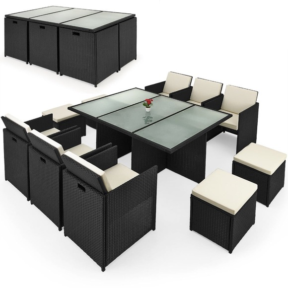 Polyrattan Sitzgarnitur 27-tlg. - 180cm Glastisch - anthrazit
