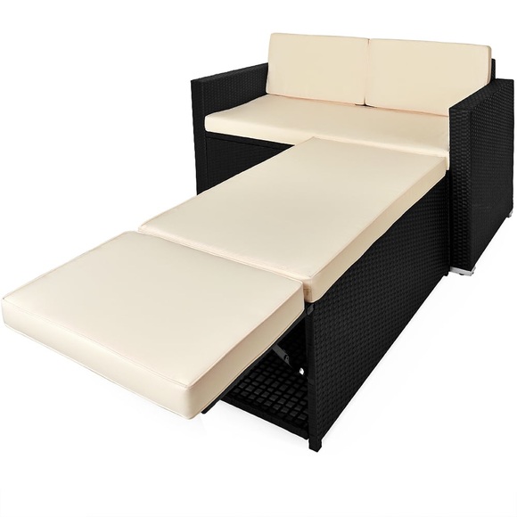 Casaria Polyrattan Bank Schwarz mit Stauraum