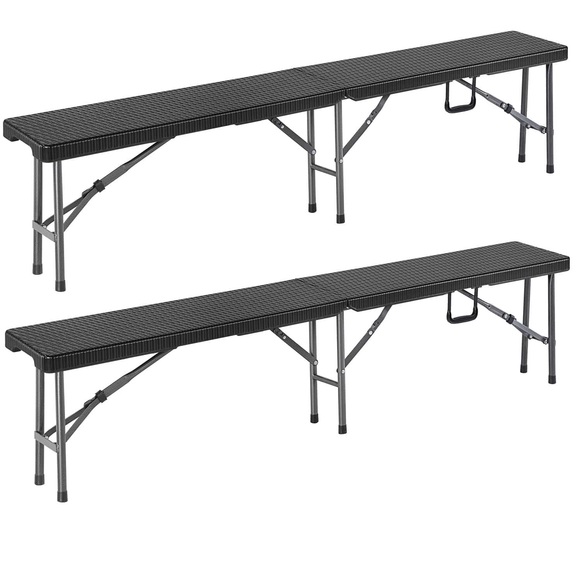 Casaria Rattanbänke Malmö 2er-Set Schwarz 180cm