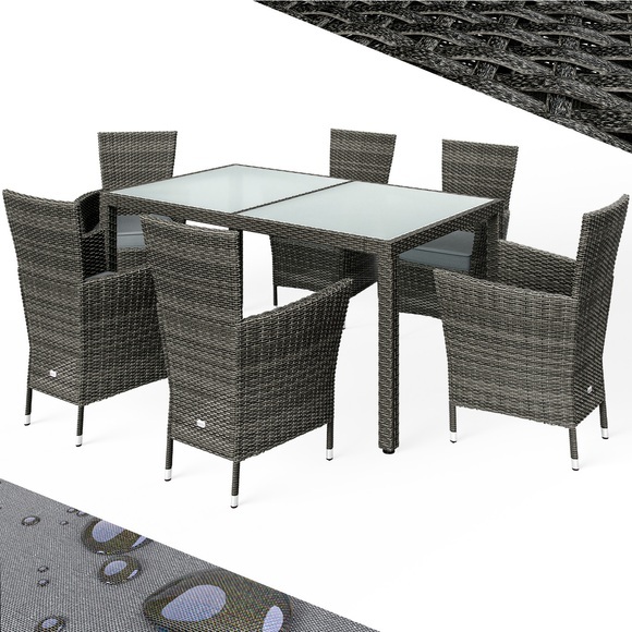 Polyrattan Garten-Sitzgruppe 7-tlg Grau/Anthrazit