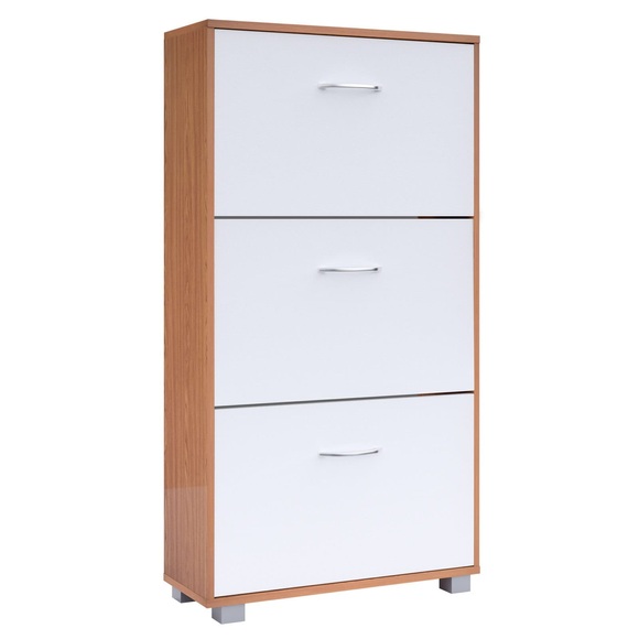 Casaria Schuhschrank Buche-Weiß mit 3 geräumigen Kipper
