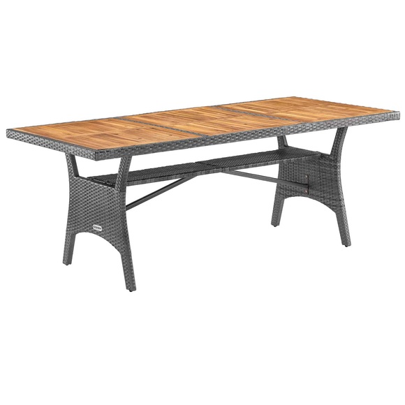 Polyrattan Gartentisch Takeo Grau 190x90x74cm Akazie