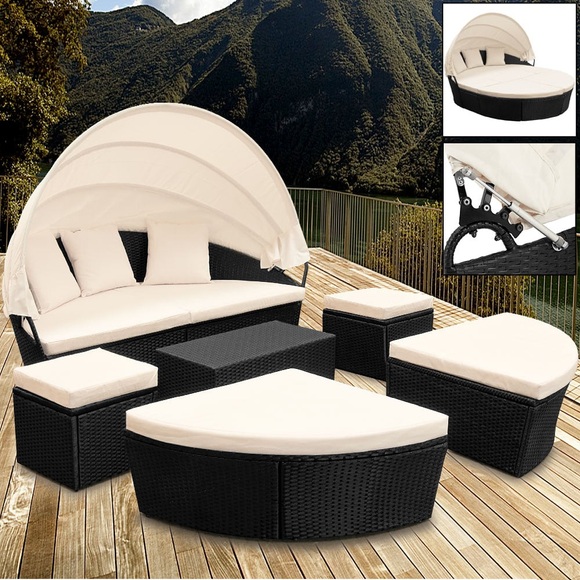 Casaria Polyrattan Sonneninsel oval 226cm schwarz mit Sonnendach
