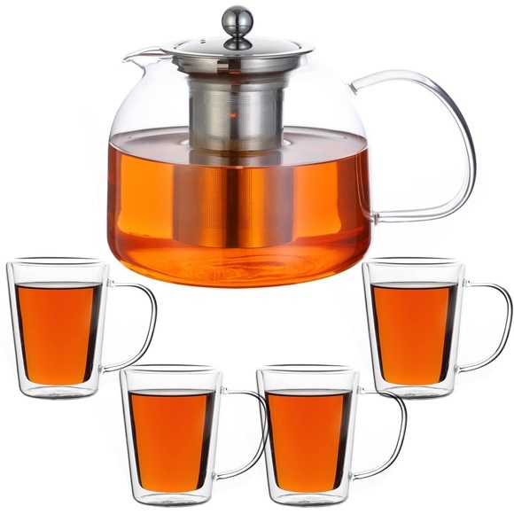 Monzana ® Teekanne Glas 1,5L inkl. Teegläser 4er-Set