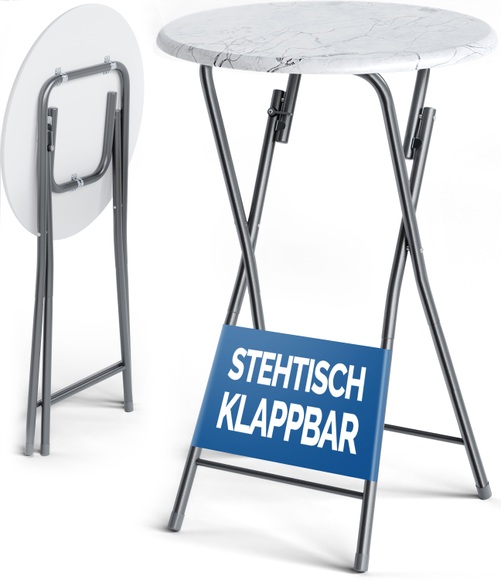 Casaria Stehtisch Weiß Marmoroptik Ø 60cm klappbar