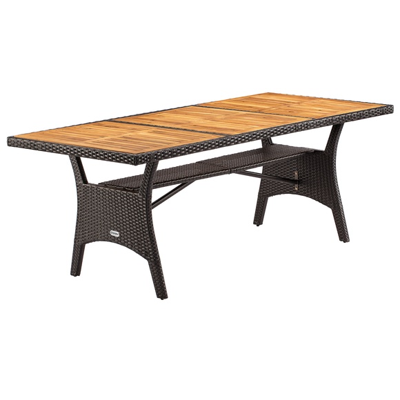 Polyrattan Gartentisch Takeo Braun 190x90x74cm Akazie