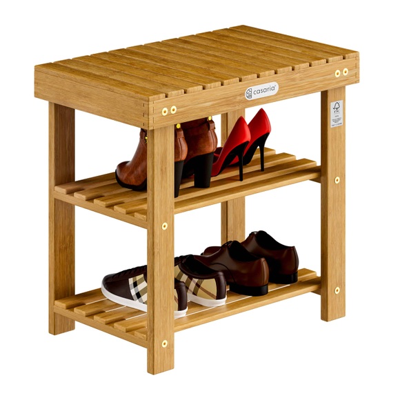 Casaria 2in1 - Schuhregal und Sitzbank aus Akazienholz - 50cm