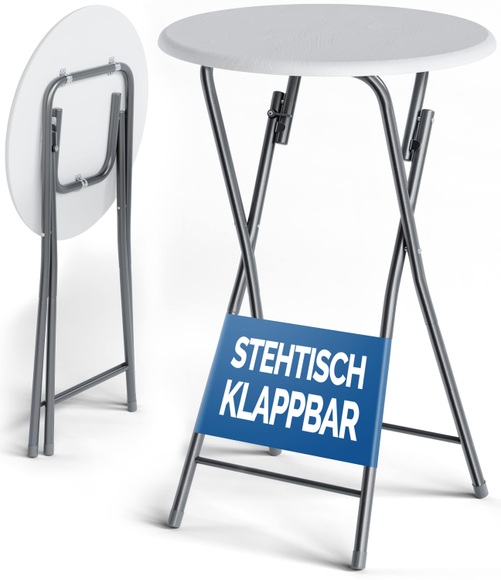 Casaria Stehtisch Weiß Holzdekor ø 60cm klappbar
