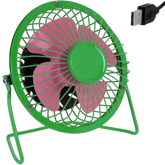 Deuba USB Ventilator aus Metall - grün/rosa - Ø 13,5cm