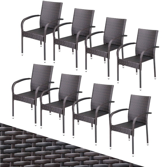 Polyrattan Stapelstuhl Comfort 8er-Set Braun