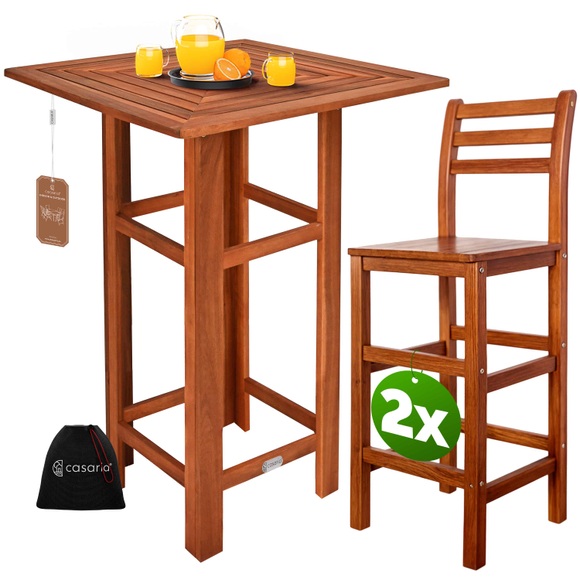 Stehtisch mit Barhocker-Set 3-tlg Akazienholz