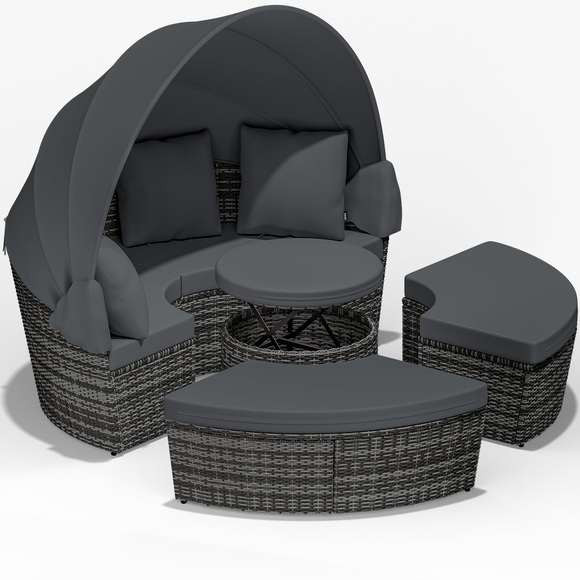 Polyrattan Sonneninsel Grau Ø185cm