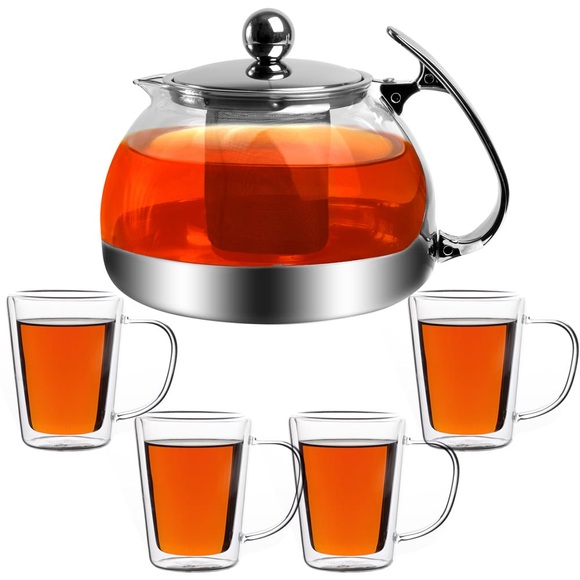 monzana Teekanne Glas 1,2L inkl. Teegläser 4er-Set