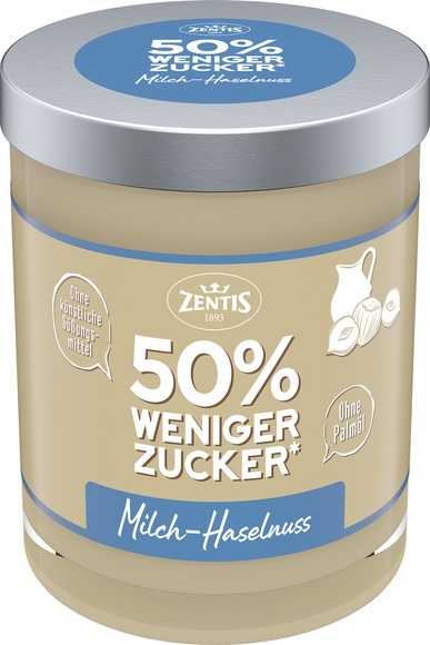 Zentis Haselnuss-Milch-Creme 50% weniger Zucker 200G