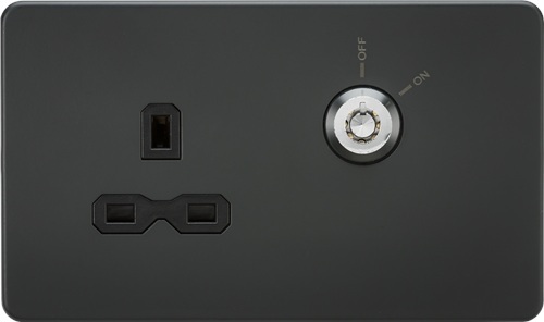 KnightsBridge 13A 1G DP Lockable socket - Anthracite with black insert