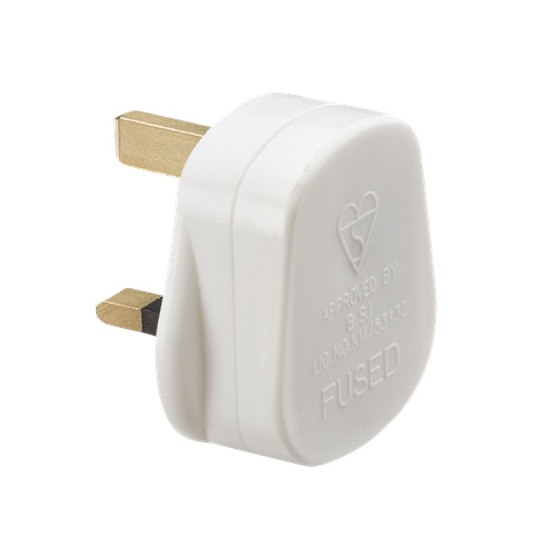 KnightsBridge 13A Plug Top with 13A fuse - White (Screw Cord Grip)