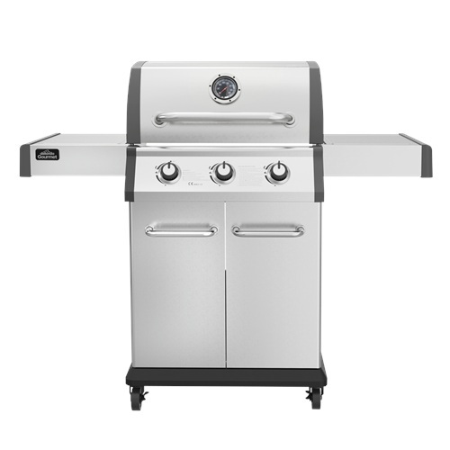 Dellonda 3 Burner Deluxe Gas BBQ Grill with Piezo Ignition & Wheels - Stainless Steel