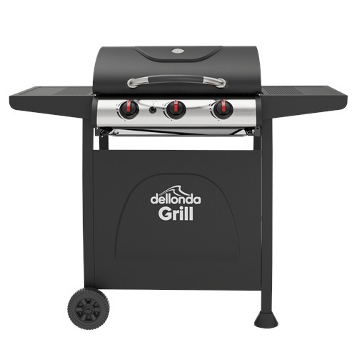 Dellonda 3 Burner Gas BBQ Grill, Ignition, Thermometer, Black/Stainless Steel